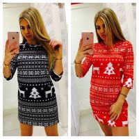 O-L❥Christmas Womens Dress Ladies Xmas Santa Print Bodycon Party Dress UK