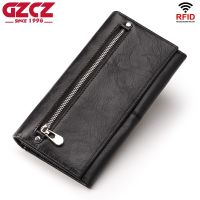 ZZOOI Long Genuine Leather Men Wallet High-quality Purse Clutch Bag For Women RFID Blocking Credit Card Holder With Zipper Coin Pocket