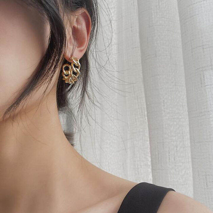 ร้อน-ที่เรียบง่ายโซ่ต่างหูแหวนโลหะรอบต่างหูห่วงแฟชั่นวงกลมห่วงชี้แจงต่างหูสำหรับผู้หญิงพรรคเครื่องประดับ