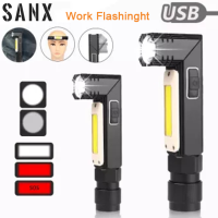 SANX 8000LM USBชาร์จไฟฉายกลางแจ้งLEDทำงานแสงไฟหน้าแม่เหล็กไฟฉุกเฉิน 90 หมุนองศากันน้ำซังแสง