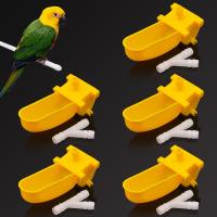 5Pcs Bird Quail Automatic Drinking Cups with Tee Connector Yellow Hanging Drinkers Bowls for 9.5Mm Hose Bird Drinking Fountain