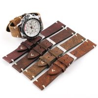 ┇ Handmade Vintage Genuine Leather Watchband 18mm 20mm 22mm 24mm Leather Watch Strap Band Belt Cowhide Bracelet for Galaxy Huawei