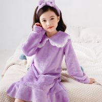 Warm Thick Nightgown for Kid Girls Winter Sleepwear Children Flannel Velvet Sleep Dress Girl Pajama Dress Print Full Sleeve