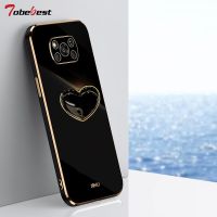 Love Heart Bracket Plating Phone Holder Case For Xiaomi POCO X4 X3 NFC M4 Pro Soft Silicone Cover