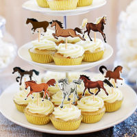 12Pcs Horse เค้กวันเกิดแฮปปี้ Toppers Horse Racing Theme เค้ก Decoartions Horse Racing Girl Boy Birthday Party อุปกรณ์ตกแต่ง