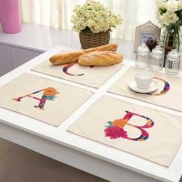 Flower Letter Pattern Cotton Linen Pad Dining Table Mats Coaster Bowl Cup Mat Pattern Kitchen Placemat 42x32cm Home Decor ZM0001