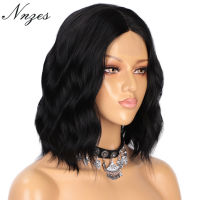 NNZES Natural Wave Synthetic Wigs Short Black Bob Wig for Black Women Middle Part Heat Resistant Blonde Pink Red Cosplay Wigs