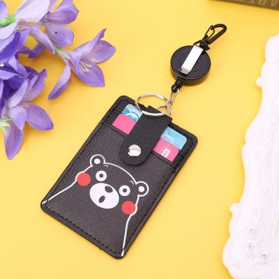 CW above Cartoon PU Leather Business ID Credit Card Case Badge Holder Anti-Retractable Keychain