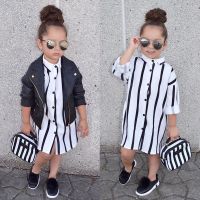 2019 New Casual Long Sleeve Buttons Shirt Dresses Striped Girls Kids Dress Clothes 1-6Y  by Hs2023