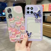 เคสโทรศัพท์ล่าสุดสำหรับ Honor X6a X5 Plus 90 Lite Pro 5G 4G X5 + X9a Huawei Nova X7a X8a 11 Pro 2023เคสกระเป๋าเก็บบัตรดอกทิวลิป HonorX5ผีเสื้อสีม่วงเคสโทรศัพท์ Honor X6a +