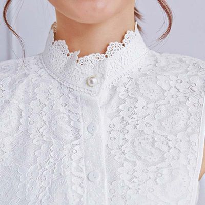 Hollow Lace Fake Collar New Wild Beautiful Decorative Pearl Buckle Fashion Fake Collar Double Fabric Women Clothing Accessories