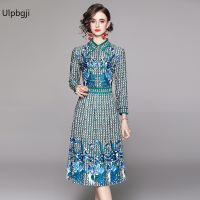 Summer Short Sleeve Bow Tie Collar Holiday Floral Dresses Women Elegant Flower Printed Pleated Party Maxi Vestidos Female