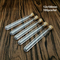 100PCS 12x100mm Clear Plastic Test Tube with Cork School Supplies Lab Equipments Round Bottom Tube Vial Wedding Favor Gift Tube