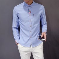 2023 Spring Mens Casual Solid Oxford Dress White Shirt Single Patch Pocket Long Sleeve Regular-fit Button-down Shirts