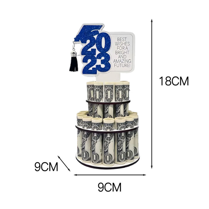 เค้กเงินสำเร็จการศึกษาใหม่2023ชั้น-diy-ของตกแต่งที่ใส่เงินสดสองชั้นสำหรับการวางเงิน