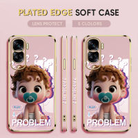 Diorcase For Honor 90 5G,90 Lite 5G ฟรีสายคล้อง + การ์ตูนน่ารักเด็กทารกรู้สึกงวยรูปแบบขอบสี่เหลี่ยมชุบเคสโทรศัพท์หรูหราชุบเคสโทรศัพท์นุ่ม