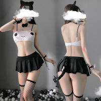 Role playing fun lingerie student outfit split JK cat girl cat head and smiling face temptation S2R9