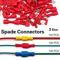 [HOT ZHKKZZLWWG 510] 100PCS สายไฟ Spade ชายหญิงขั้วต่อ3ขนาด Crimp Connectors ฉนวน Terminals