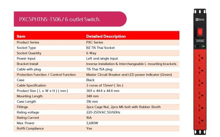 power-connex-6-outlet-switch-16a-plug-cable-3m-3680w-รางปลั๊กไฟคุณภาพขนาด-6-ช่อง-ของแท้-ประกันศูนย์-5ปี