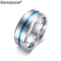 Kemstone Trendyเหล็กสเตนเลสสีดำสีฟ้า8มม.แหวนผู้ชายเครื่องประดับของขวัญ