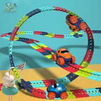 Rechargeable Kids Track Cars For Boy Flexible Track with LED Light-Up Race Car Set Anti-gravity Assembled Track Car Gift for Kid