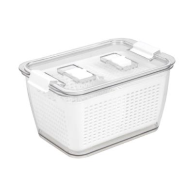 Multipurpose storage box in the refrigerator With basket and lock lid, size 27.5 x 18 x 15.5 cm. - bright white