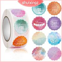 SHUIXINGZ 500ชิ้น/ม้วนกล่องเก็บของงานแต่งงานวันเกิดสำหรับธุรกิจขนาดเล็กที่อาบน้ำเด็กตกแต่งตราประทับสติกเกอร์ซองจดหมายซีลแท็กกาวขอขอบคุณสติ๊กเกอร์บาร์โค้ด