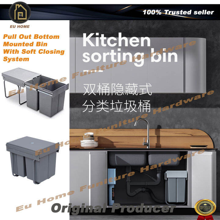 Kitchen Bin Pull Out Dustbin / Tong Sampah Moden 20 Litre / Kitchen
