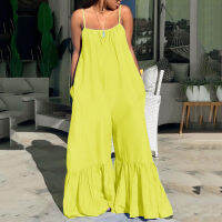 New Loose Jumpsuits For Women Blue Spaghetti Strap Flare Pants Fashion High Street Wear Clothes Long Rompers &amp; Jumpsuits