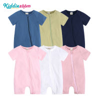 TOP☆Kiddiezoom Newborn Baby Romper Summer Cotton Solid Color Breathable Short Sleeve Romper Kids Clothes