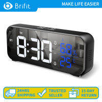 Brifit LED นาฬิกาปลุกกระจกชาร์จนาฬิกาเพลงนาฬิกาตั้งโต๊ะปรับความสว่างฟังก์ชัน DST 12/24H สำหรับห้องนอน Home Office