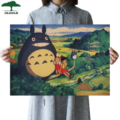 DLKKLB Classic Anime Movie My Neighbor Totoro D Poster Vintage Dormitory Bedroom Home Decoration Painting 51x36cm Wall Sticker Tapestries Hangings