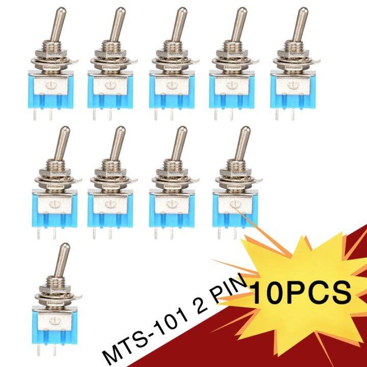 10pcsset MTS101 2 Pin SPST ONOFF 2 Position 6A 125V AC Mini Toggle