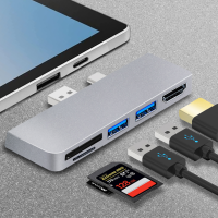 5 In 1 Usb C Hub Docking Station Type-C ถึง HDMI USB3.0 Sdtf Card Reader HUB การส่งข้อมูลสำหรับ Surface Pro 7