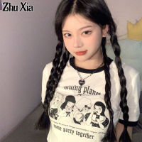 Zhu Xia  เสื้อยืดแขนสั้นของผู้หญิง,เสื้อครอปแขนยาวใหม่ปี2022