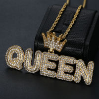 New Fashion Luxury Queen Crown Pendant Chain Iced Out Gold Color Stainless Steel Necklace For Women Jewelry Birthday Gifts