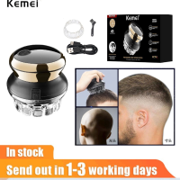 Kemei ปัตตาเลี่ยนบริการตนเอง KM-887 Skinhead เครื่องล้างน้ำแบบพกพาช่างตัดผมบริการตนเองเต็ม360หมุน °