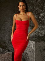 High Quality Summer Mesh Bodycon Party Dress y 2022 New Arrivals Red Casual Dress Draped Dress Elegant Club Dress