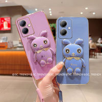 Phone Case เคส VIVO Y27 Y78 4G 5G 2023 ขายึดแฟชั่นกระต่ายน่ารัก2023และสายคล้องสั้นเคสเคลือบอิเล็คโทรเพลทปกอ่อน