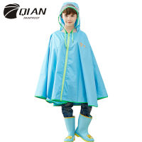 QIAN RAINPROOF Kids Rain Coat Flowering In Rain Children Rainwear PU Coating Rainsuit Transparent Big Brim Cloak Raincoat