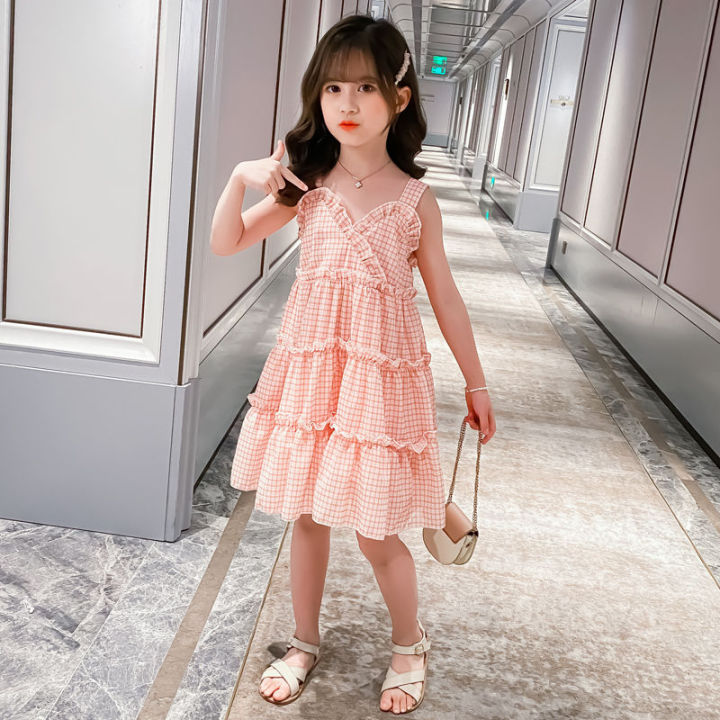 ชุดเดรส-mode-korea-สำหรับเด็กผู้หญิงชุดเดรสผ้าชีฟองแฟชั่น2023ใหม่ฤดูร้อนเสื้อผ้าของสาวๆตัวเล็ก