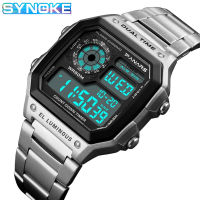 SYNOKE Mens Sports Watches Business Stainless Steel Digital Watch Men Military Wristwatch 5ATM Waterproof montre sport homme