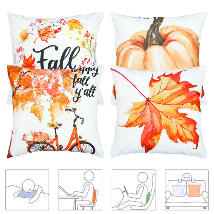 Set of 4 Fall Pillow Covers 18x18 Inch Thanksgiving Throw 18*18 inch Y-fall  09