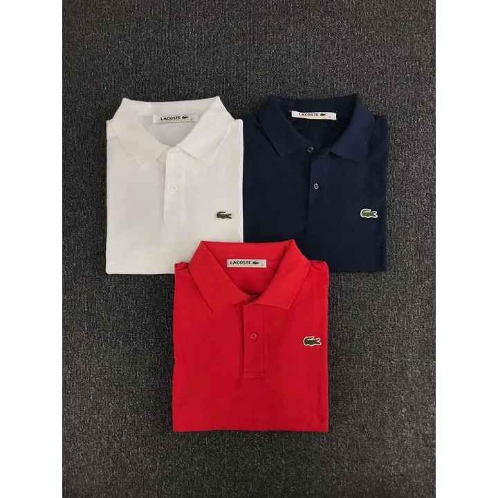 【Hot Stock】 Men's Lacoste Classic Polo Shirt Trio + Free T shirt ...