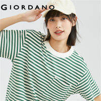 GIORDANO Women T-Shirts Single Pocket Stripe Summer Tee Crewneck Short Sleeve Fashion Casual Loose Waffle Tshirts 18323203