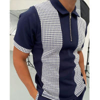 Summer Oversized Men Polo Shirt Shorts Sleeve Zipper Lattice Prismatic Male Fashion Casual Polo Tee Shirt Tops Loose Shirt Men