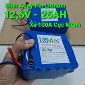 Bình Acquy Pin Lithium 12,6V 25AH Xả 100A. Tặng kèm sạc Pin mới, cực bền.