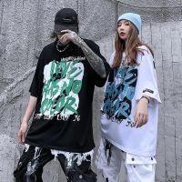 Street shirt BF เกาหลีแฟชั่นหลวมพิมพ์เสื้อ                  S ฤดูร้อน Graffiti T เสื้อผู้หญิง Harajuku Streetwear คู่เสื้อผ้า