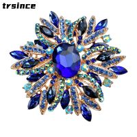 Female Luxury Crystal Flower Brooch Rhinestone Pins Large Size Brooches for Women Dress Coat Accessories Birthday Gift Corsage