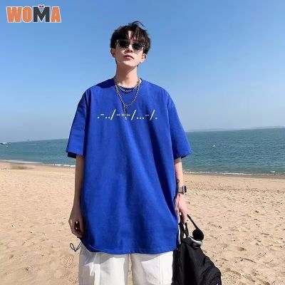 WOMA เสื้อยืดผู้ชายคอกลมแขนสั้นแบบหลวมบางๆเสื้อยืดคู่ขนาดพิเศษ